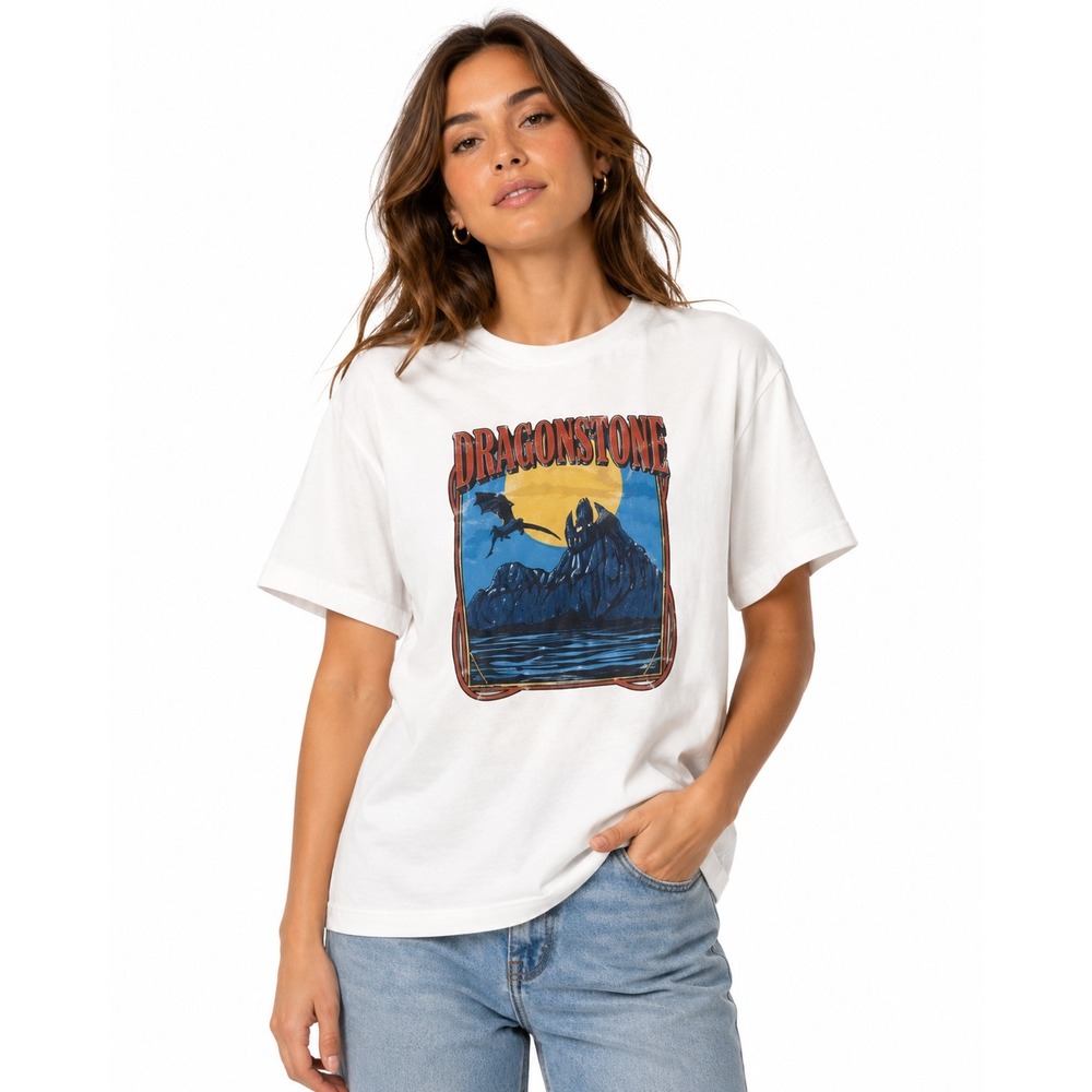 Game of Thrones Dragonstone Graphic Tee Cream Cotton Shirt Small HBO 2019